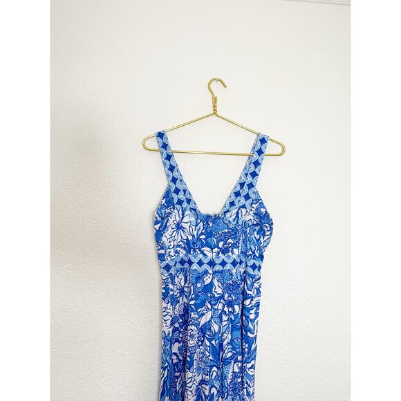 Lilly Pulitzer Serena V-Neck Maxi Dress Blue Tang Flocking Fabulous Size 6 - Picture 12 of 14